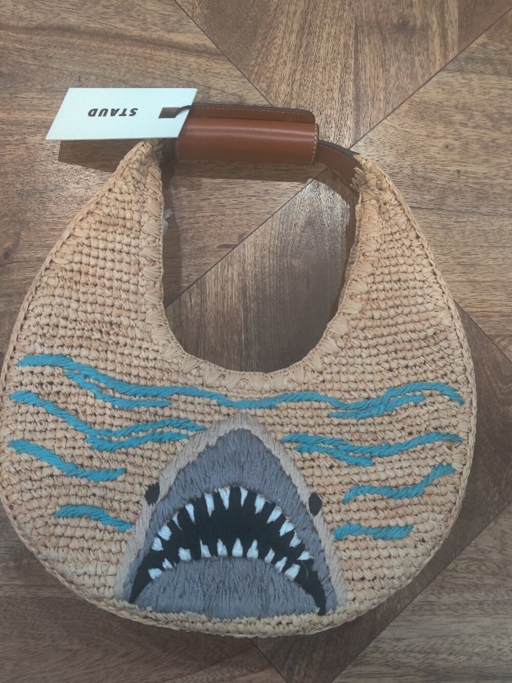 Staud Moon Shark Great White Raffia Bag New